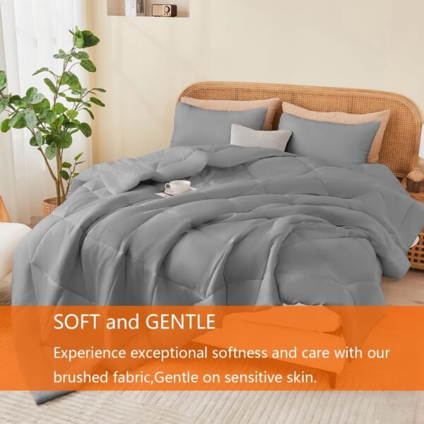 71HYaKKz58L._AC_SL1500_.jpg Full Comforter Set Grey, 3 Pieces Lightweight All Season Solid Bedding Comforters Sets, Down Alternative Comforter Bed Set Quilt Blanket, (86x82In Comforter & 2 Pillowcases),Gray