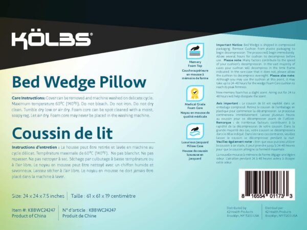 71HZyl1i9VL._AC_SL1500_.jpg Kolbs Bed Wedge Pillow for Sleep Apnea, Sleeping Comfort, Relaxing, Acid Reflux, Heartburn and Back Pain Relief. Cushion for Sitting Up in Bed. Memory Foam Top, Chic Jacquard Washable Cover.
