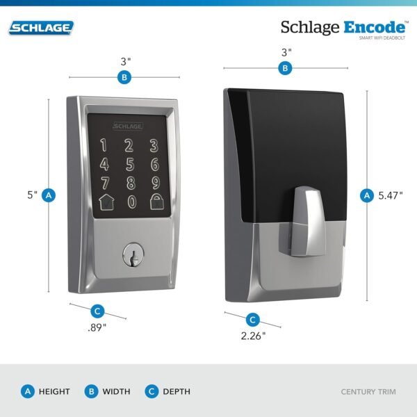 71I-8cAGzL._AC_SL1500_.jpg Schlage Encode Smart WiFi Deadbolt with Century Trim In Bright Chrome
