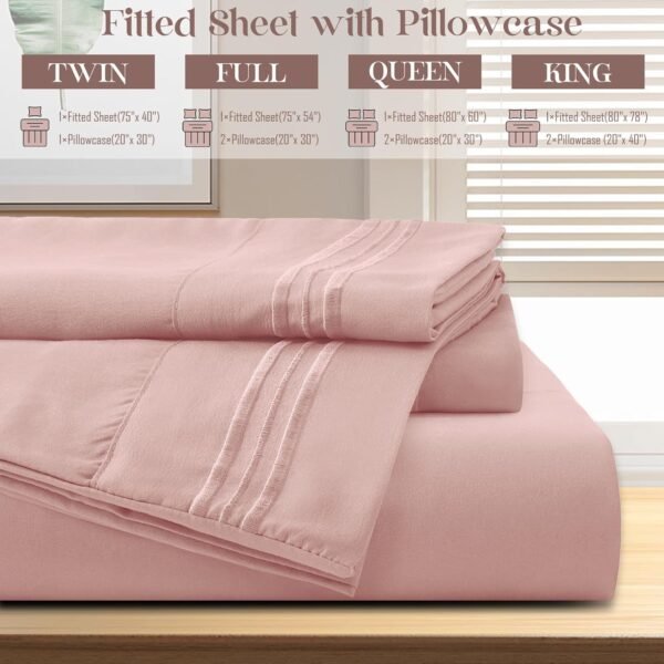 71J9hHtzqJL._AC_SL1500_.jpg Full Fitted Sheet with 2 Pillowcase Soft Microfiber Sheet Set 16" Deep Pocket Bed Sheets, Wrinkle Free and Easy Care Bottom Sheet for Full Size Bed, Pink