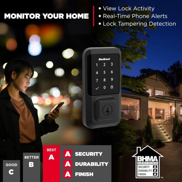 71MNgxN581L._AC_SL1500_.jpg Kwikset Halo Wi-Fi Smart Lock, Keyless Entry Front Door Touchscreen Deadbolt, Matte Black Finish, Grade AAA Certified, UL Listed, Easy Install No Hub, App Control, Digital Remote Lock