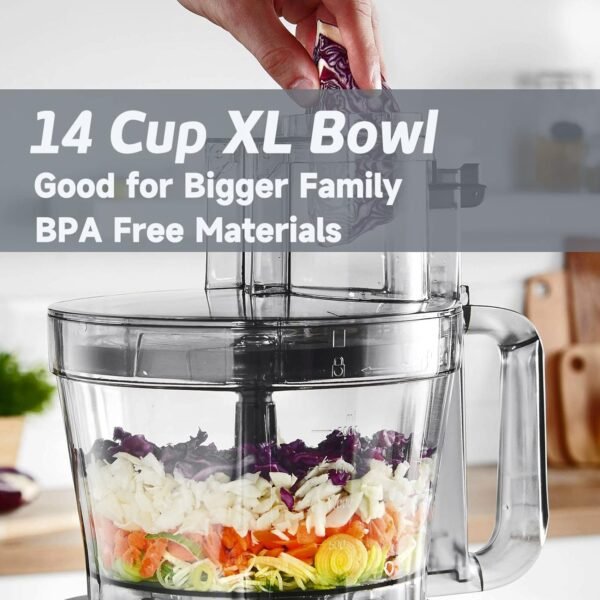 14-Cup Food Processor with French Fry Cutter & Storage Drawer – XL Bowl, Large Chute, Slicing, Shredding, Chopping & Mixing