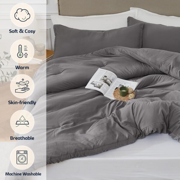 71NS4iK21yL._AC_SL1500_.jpg Queen Comforter Sets Grey,3PCS Soft Lightweight Breathable Bedding Comforter Sets for All Season, Queen Size(90''×90'' Comforter & 2 Pillowcases)