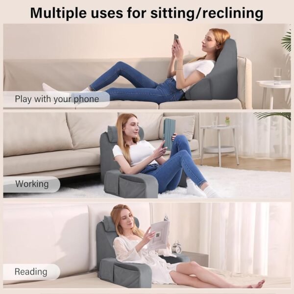71PvIbdfCPL._AC_SL1500_.jpg ENITYA Reading Pillow for Sitting in Bed Adult, Back Pillow for Bed Sitting up, Reading & Bed Rest Pillows for Watching TV/Reading/Gaming/Resting in Bed, Couch or Floor, Medium 19"(Grey)