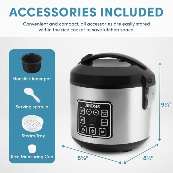 71QHvP3J9L._AC_SL1500_.jpg AROMA Digital Rice Cooker, 4-Cup (Uncooked) / 8-Cup (Cooked), Steamer, Grain Cooker, Multicooker, 2 Qt, Stainless Steel Exterior, ARC-914SBD