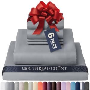 71QRYpHXnL._AC_SL1500_.jpg BELADOR Silky Soft Sheet Set - Luxury 6 Piece Bed Sheets for Queen Size Bed, Secure-Fit Deep Pocket Sheets with Elastic, Breathable Hotel Sheets & Pillowcase Set, Wrinkle Free Oeko-Tex Sheets