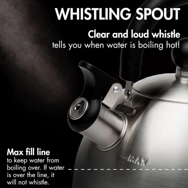 71QpXBZGx3L._AC_SL1500_.jpg Primula Stewart Whistling Stovetop Tea Kettle Food Grade Stainless Steel, Hot Water Fast to Boil, Cool Touch Folding, 1.5-Quart, Brushed with Black Handle