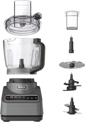 71RbPDXf4EL._AC_SL1500_.jpg Ninja Food Processor, Professional Plus, 1000 Peak Watts, 4 Functions for Chopping, Slicing, Purees & Dough with 9-Cup Processor Bowl, 3 Blades, Food Chute & Pusher, Silver, BN601