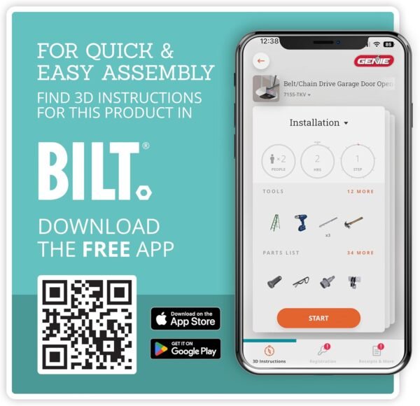 71RlDJvuxYL._AC_SL1500_.jpg Genie StealthDrive 7155 Connect Smartphone-Controlled Belt Drive Garage Door Opener - 1 Each