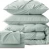 Bedsure King Size Comforter Set Sage Green - Bed in a Bag King Size 7 Pieces, GentleSoft™ Pintuck Bed Set Gift for Family, Pinch Pleat Sage Green Comforter with Sheets, Pillowcases & Shams