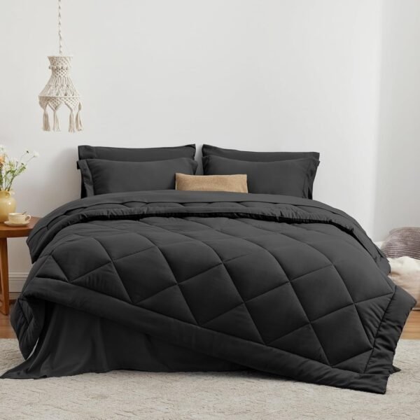 71Sympu0-4L._AC_SL1500_.jpg Love's cabin Twin Comforter Set Black, 5 Pieces Twin Bed in a Bag, All Season Twin Bedding Sets with 1 Comforter, 1 Flat Sheet, 1 Fitted Sheet, 1 Pillowcase and 1 Pillow Sham