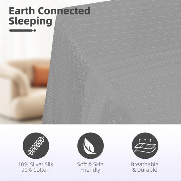 71TBhZfI8BL._AC_SL1500_.jpg Grounding Bedding Sheet Set, Bed Sheets and Pillowcase Set, 90% Organic Cotton+10% Pure Silver Organic Fitted Grounded Sheet for Improved Sleep, Pain Relief (Gray, King XL(78.4 * 80 * 15inch))