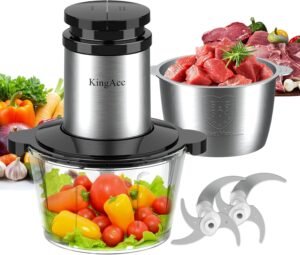 71TWA35FFML._AC_SL1500_.jpg KingAcc Food Processor - 500W Powerful Motor Electric Meat Grinder, 2 Stainless Steel Bowls (8 Cup Each) & 2 Blades - Multi-Function Chopper for Meat, Vegetables, Baby Food, Home Kitchen Use