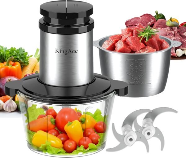 71TWA35FFML._AC_SL1500_.jpg KingAcc Food Processor - 500W Powerful Motor Electric Meat Grinder, 2 Stainless Steel Bowls (8 Cup Each) & 2 Blades - Multi-Function Chopper for Meat, Vegetables, Baby Food, Home Kitchen Use