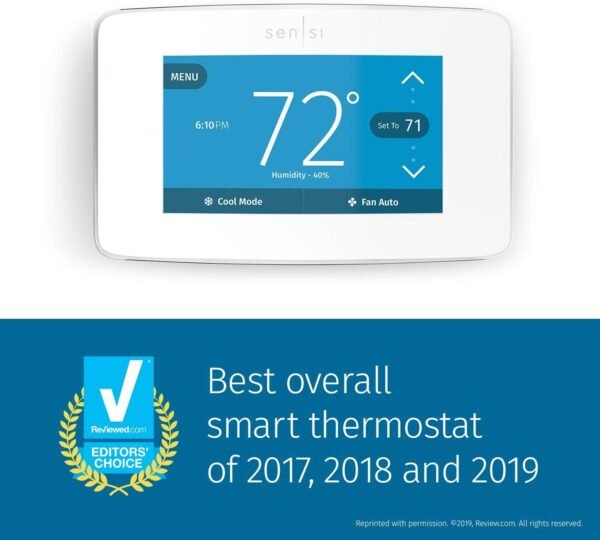 71TjnqLqHoL._AC_SL1500_.jpg EMERSON Sensi Touch Wi-Fi Smart Thermostat with Touchscreen Color Display, Works with Alexa, Energy Star Certified, C-wire Required, ST75W , White