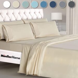 71UogibVemL._AC_SL1500_.jpg Mueller UltraTemp King Size Cooling Sheet Set – 6-Piece, Super Soft, Deep Pockets (16”), Wrinkle-Resistant, Hypoallergenic – Cream