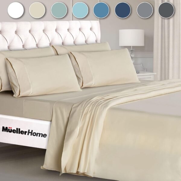 71UogibVemL._AC_SL1500_.jpg Mueller UltraTemp King Size Cooling Sheet Set – 6-Piece, Super Soft, Deep Pockets (16”), Wrinkle-Resistant, Hypoallergenic – Cream