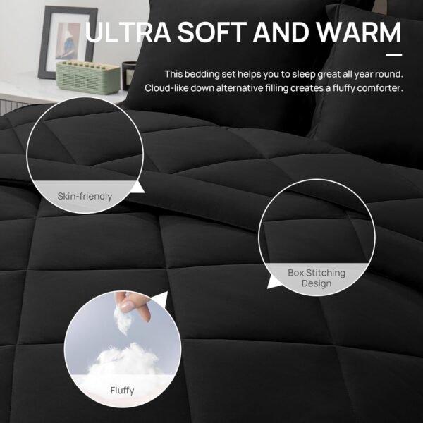 71VNoRdkiL._AC_SL1500_.jpg Love's cabin Twin Comforter Set Black, 5 Pieces Twin Bed in a Bag, All Season Twin Bedding Sets with 1 Comforter, 1 Flat Sheet, 1 Fitted Sheet, 1 Pillowcase and 1 Pillow Sham
