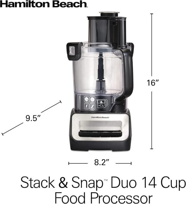 71VrLCNq0L._AC_SL1500_.jpg Hamilton Beach Stack & Snap Food Processor and Vegetable Chopper, BPA Free, Stainless Steel Blades, 14 Cup + 4-Cup Mini Bowls, 3-Speed 500 Watt Motor, Black (70585)