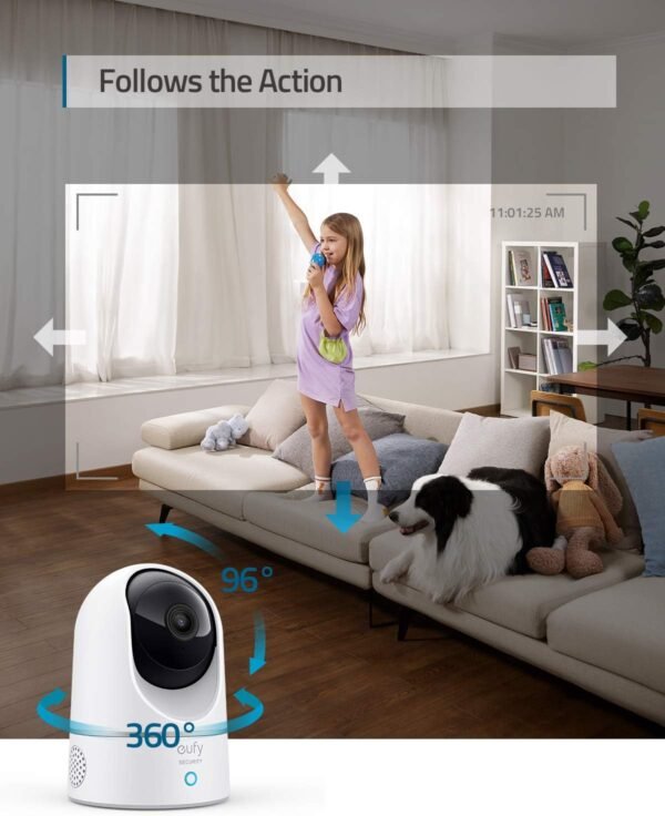 71XpHpFDDL._AC_SL1500_.jpg eufy Security Indoor Cam E220, Camera for home Security, Pan & Tilt, Dog/Pet Camera, 2K Wi-Fi Plug-in, Motion Tracking, Motion Only Alerts, Night Vision, HomeBase 3 Compatible, Voice Assistant Support