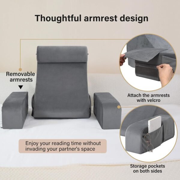 71XtXnzfOZL._AC_SL1500_.jpg ENITYA Reading Pillow for Sitting in Bed Adult, Back Pillow for Bed Sitting up, Reading & Bed Rest Pillows for Watching TV/Reading/Gaming/Resting in Bed, Couch or Floor, Medium 19"(Grey)