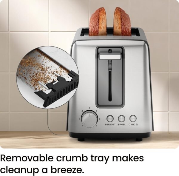 71Y-MMUEgVL._AC_SL1500_.jpg Chefman 2 Slice Toaster, 7 Shade Settings, Removable Crumb Tray, Thick Bread and Bagel Toaster with Defrost and Cancel Buttons – Black