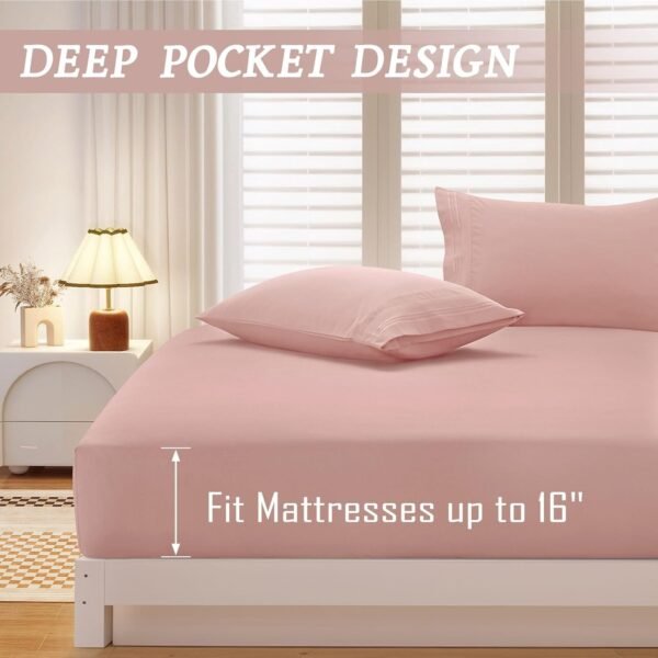 71ZnSVPJjnL._AC_SL1500_.jpg Full Fitted Sheet with 2 Pillowcase Soft Microfiber Sheet Set 16" Deep Pocket Bed Sheets, Wrinkle Free and Easy Care Bottom Sheet for Full Size Bed, Pink