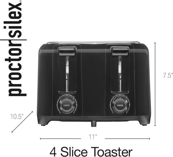 Proctor Silex 4 Slice Toaster with Extra Wide Slots for Bagels, Cool-Touch Walls, Shade Selector, Toast Boost, Auto Shut-off and Cancel Button, Black (24215PS)