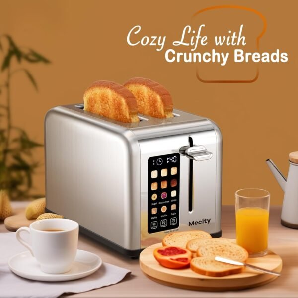 71c8DTOwdL._AC_SL1500_.jpg Mecity 2 Slice Toaster Touch Screen 1.5" Wide Slot, Stainless Steel Smart Bread Toaster for Bagel Muffin Waffle Gluten Free Breads, Timer, Defrost, Reheat, 120V 825W