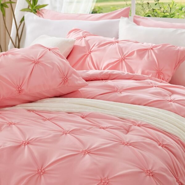 71cGvDwcGhL._AC_SL1500_.jpg BEDELITE Pink Boho Comforter Set Queen – 3-Piece Pintuck Bedding, Lightweight & Warm, Soft All-Season Comforter with 2 Pillowcases