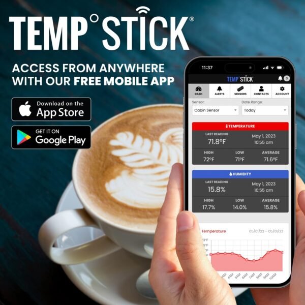 71eG0c8KqRL._AC_SL1500_.jpg Temp Stick Remote WiFi Temperature & Humidity Sensor, Data Logger. No Subscription. 24/7 Monitor, Unlimited Text, App & Email Alerts. Made in America. Use with Alexa, IFTTT. Monitor Anywhere, Anytime