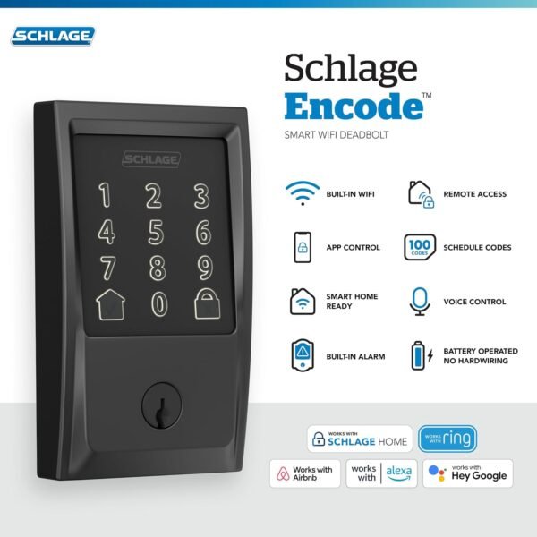 71hpbRwHmNL._AC_SL1500_.jpg Schlage Encode Smart Wi-Fi Deadbolt with Century Trim in Matte Black