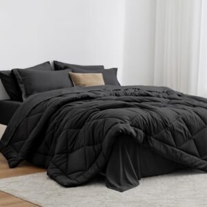 71hrJcCLbKL._AC_SL1500_.jpg Love's cabin Twin Comforter Set Black, 5 Pieces Twin Bed in a Bag, All Season Twin Bedding Sets with 1 Comforter, 1 Flat Sheet, 1 Fitted Sheet, 1 Pillowcase and 1 Pillow Sham