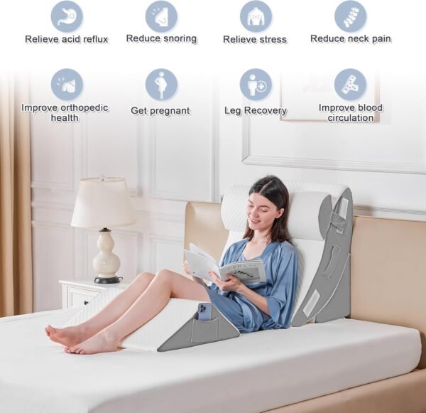 71iNin5BfL._AC_SL1500_.jpg Yojoker 4PCS Orthopedic Bed Wedge Pillow Set for Sleeping, Post Surgery Foam Pillow for Body, Back and Leg Pain Relief, Triangle Adjustable Support Pillow - Acid Reflux, Anti Snoring & GERD Sleeping