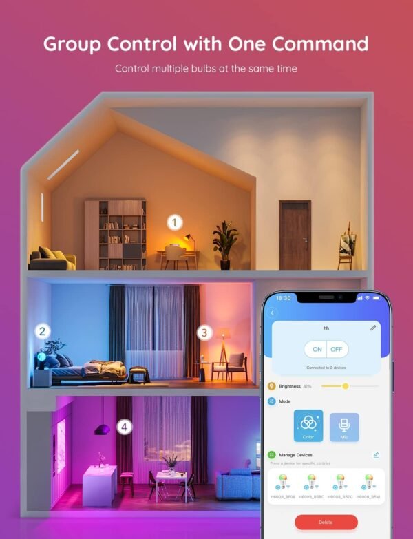 71kDzO7gPL._AC_SL1500_.jpg Govee Smart Light Bulbs, Color Changing Light Bulb, Work with Alexa and Google Assistant, 16 Million Colors RGBWW, WiFi & Bluetooth LED Light Bulbs, Music Sync, A19, 800 Lumens, 4 Pack