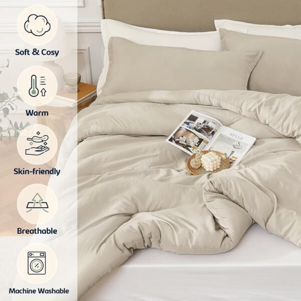 71lYsXlBH4L._AC_SL1500_.jpg Queen Comforter Sets Oatmeal,3PCS Soft Lightweight Breathable Bedding Comforter Sets for All Season, Queen Size(90''×90'' Comforter & 2 Pillowcases)