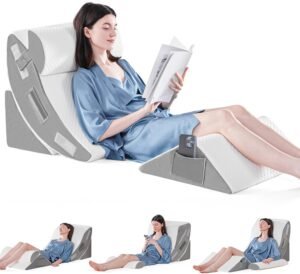 71ll2rNCHHL._AC_SL1500_.jpg Yojoker 4PCS Orthopedic Bed Wedge Pillow Set for Sleeping, Post Surgery Foam Pillow for Body, Back and Leg Pain Relief, Triangle Adjustable Support Pillow - Acid Reflux, Anti Snoring & GERD Sleeping