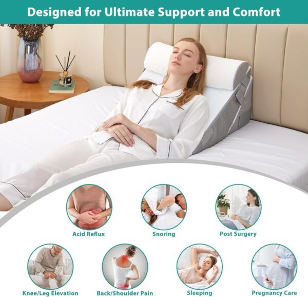 71oCmnTPQ6L._AC_SL1500_.jpg Wedge Pillow Headboard, 3PCS Orthopedic Bed Wedge Pillow Set for After Surgery, Adjustable Pillow Wedge for Acid Reflux & Back Pain Relief, Sleeping, Back Pillow for Bed Sitting Up, White/Grey