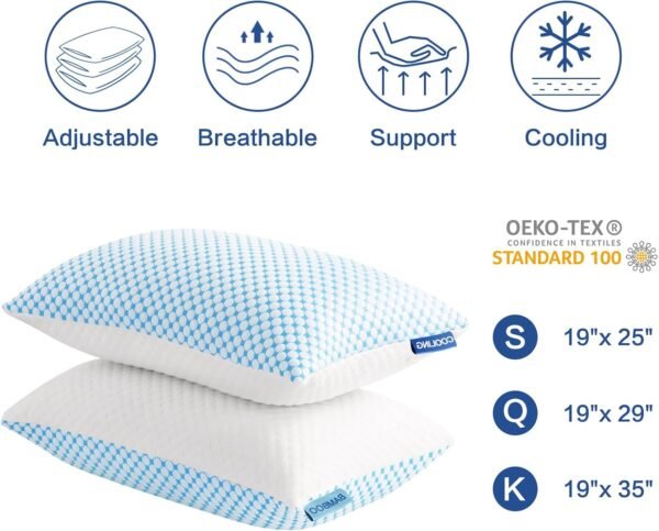 71obSKN4OIL._AC_SL1500_.jpg EASELAND Firm Pillow Shredded Memory Foam(Adjustable Loft), Cooling Breathable for Sleeping Queen Size 2 Pack