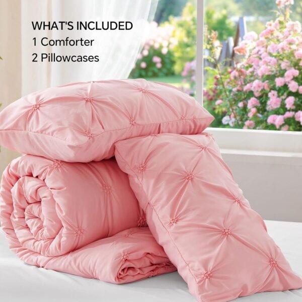 71om9XcFpBL._AC_SL1500_.jpg BEDELITE Pink Boho Comforter Set Queen – 3-Piece Pintuck Bedding, Lightweight & Warm, Soft All-Season Comforter with 2 Pillowcases