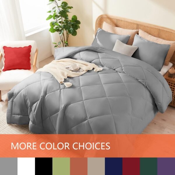71pqDV5-erL._AC_SL1500_.jpg Full Comforter Set Grey, 3 Pieces Lightweight All Season Solid Bedding Comforters Sets, Down Alternative Comforter Bed Set Quilt Blanket, (86x82In Comforter & 2 Pillowcases),Gray