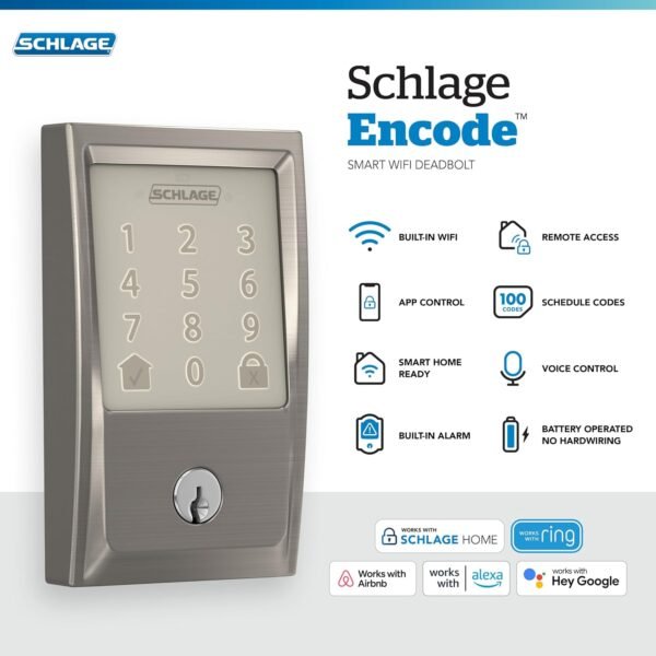 71rI8X9VOL._AC_SL1500_.jpg Schlage Encode Smart Wi-Fi Deadbolt with Century Trim in Satin Nickel