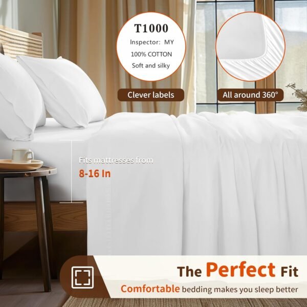 71rCJBCh0iL._AC_SL1500_.jpg LBRO2M 100% Egyptian Cotton Sheets Set 1000 Thread Count,Queen Size Bed Sheet 4 Piece Sets,Long Staple,16 Inches Deep Pocket,All Season,Bedding Super Soft Breathable,Sateen Weave(White)