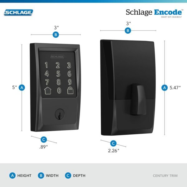 71t7TOKq94L._AC_SL1500_.jpg Schlage Encode Smart Wi-Fi Deadbolt with Century Trim in Matte Black