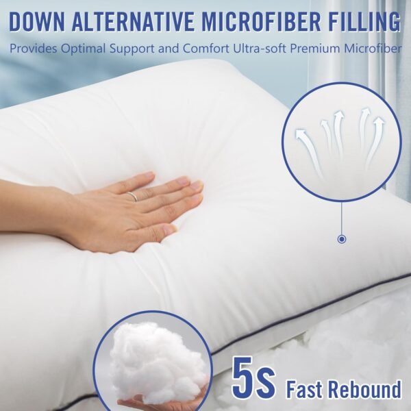 Hotel Collection Bed Pillows for Sleeping 2 Pack Standard Size Cooling Pillows Set of 2 for Back, Stomach or Side Sleepers, Super Soft Down Alternative Microfiber Filled Pillows