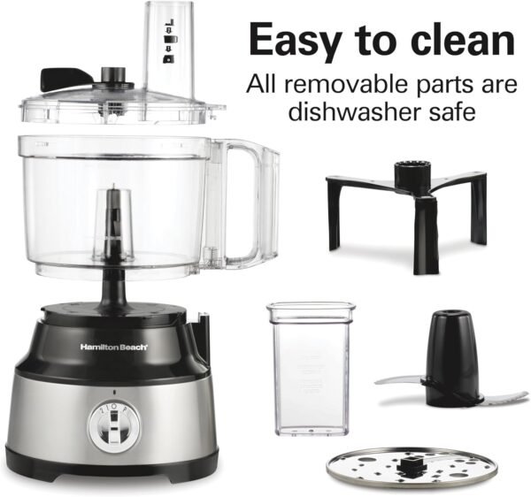 71uvtApZ8bL._AC_SL1500_.jpg Hamilton Beach Food Processor & Vegetable Chopper for Slicing, Shredding, Mincing, and Puree, 10 Cups + Easy Clean Bowl Scraper, Black and Stainless Steel (70730)