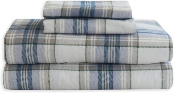 71w9pHYUZJL._AC_SL1500_.jpg Elegant Comfort Soft 4-Piece 100% Turkish Cotton Flannel Sheet Set - Premium Quality, Deep Pocket Fitted Sheet, Ultra Soft, Cozy Warm Flannel Sheets - Queen, Plaid-Navy/Aqua
