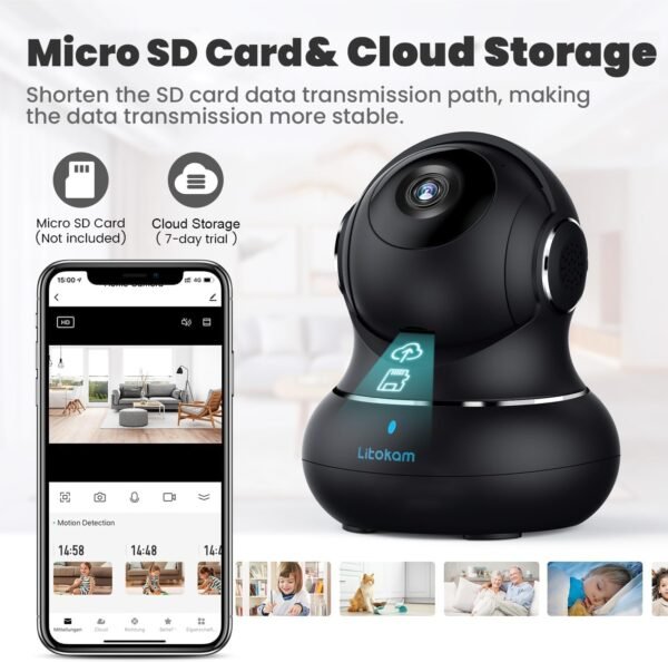 71wW2xS3bQL._AC_SL1500_.jpg litokam 2K Indoor Security Camera, 360° Cameras for Home Security Indoor with Motion Detection, Pet Cam with Phone App, Baby Monitor-Night Vision