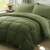 Full/Queen Comforter Set 7 Piece, Olive Green Bed in a Bag with Sheets, Comforters Queen Size Bedding Sets with Comforter, 2 Pillow Shams, 2 Pillowcases, 1 Flat Sheet,1 Fitted Sheet with Pockets