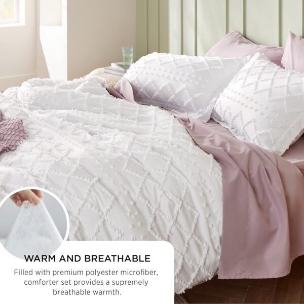 81-U9N7QdIL._AC_SL1500_.jpg Bedsure Queen Comforter Set - White Comforter, Boho Tufted Shabby Chic Bedding Comforter Set, 3 Pieces Vintage Farmhouse Bed Set for All Seasons, Fluffy Soft Bedding Set with 2 Pillow Shams